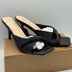 Tru Comfort Greer Black Pleated High Heel Mules Square Toe Slip In Sandals 9